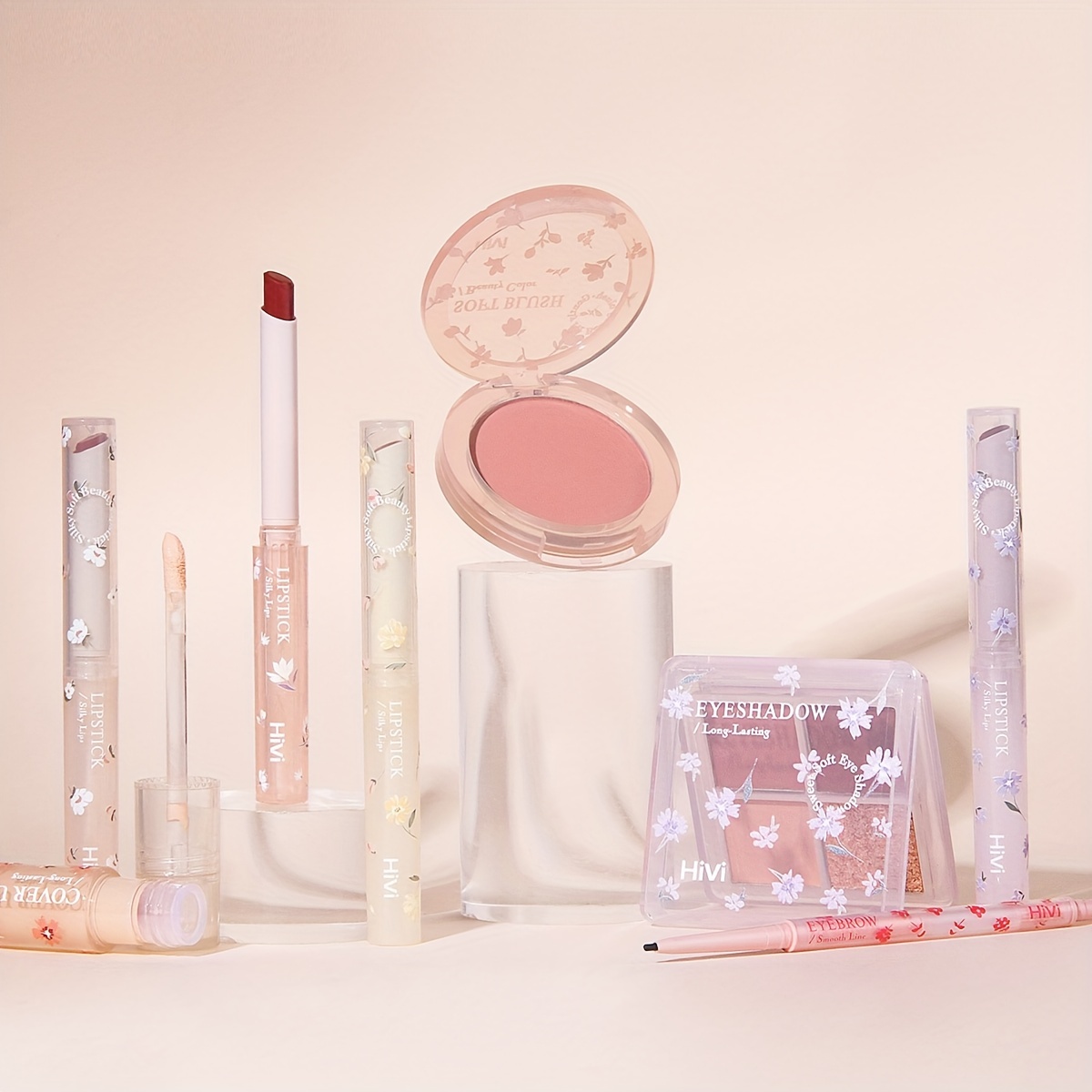 8pcs Flower Makeup Set: Lip Gloss, Lipstick, Blush, Eyeliner, Eyeshadow