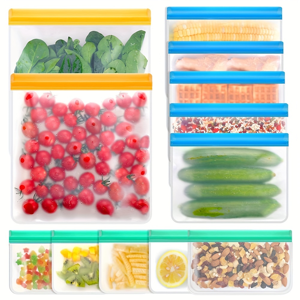 9 Pack Large Reusable PEVA Standing Food Storage Bags, Reusable Stand Up  Sandwich Bags, 3 Reusable Gallon Bags + 3 Reusable Freezer Bags + 3  Reusable Snack Bags for Meat, Fruit, Cereal, Snacks,Toy,Cosmetic