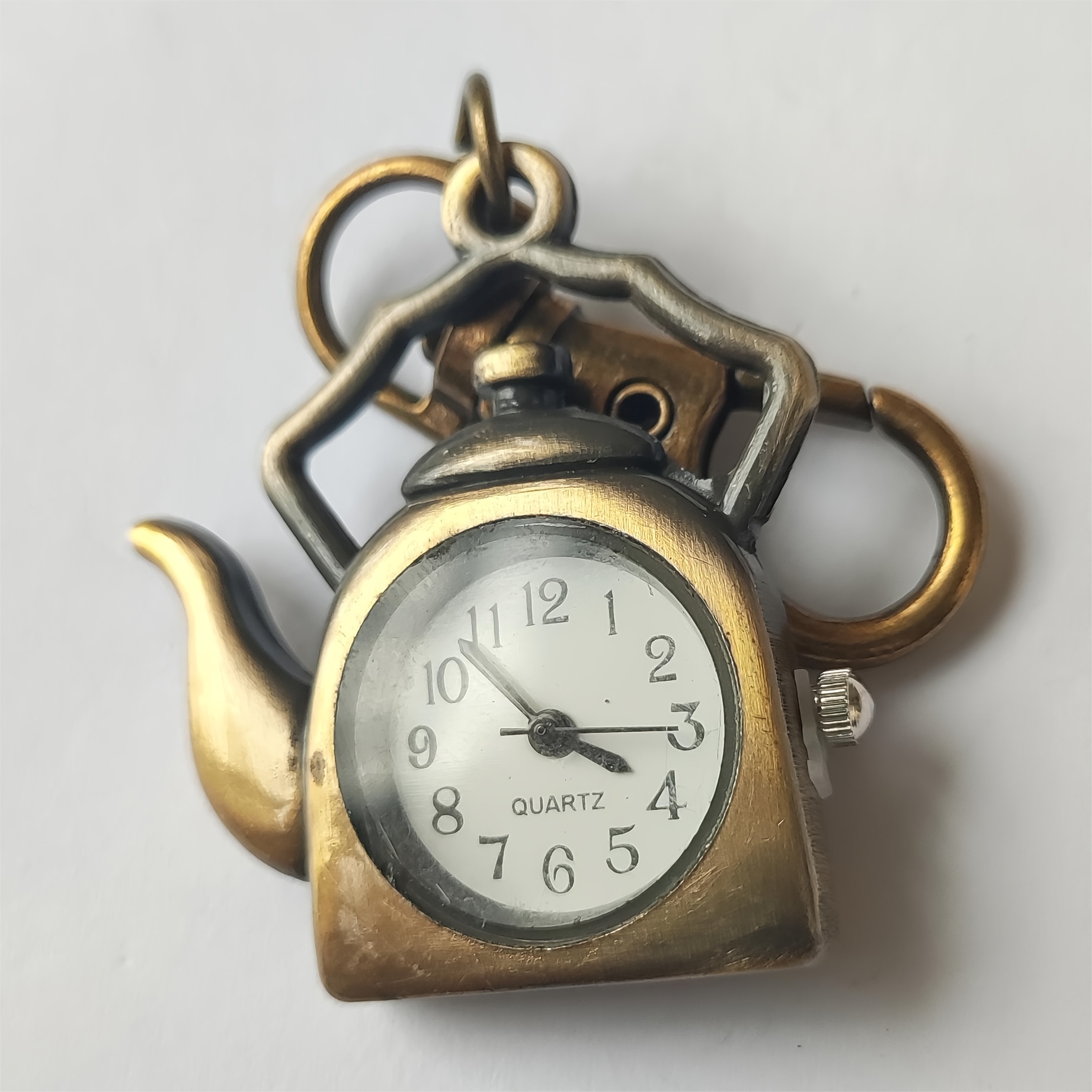 teapot shape pocket watch creative bronze keychain novelty quartz watch car keychain pendant bag accessories lovely gift nurse watch 0