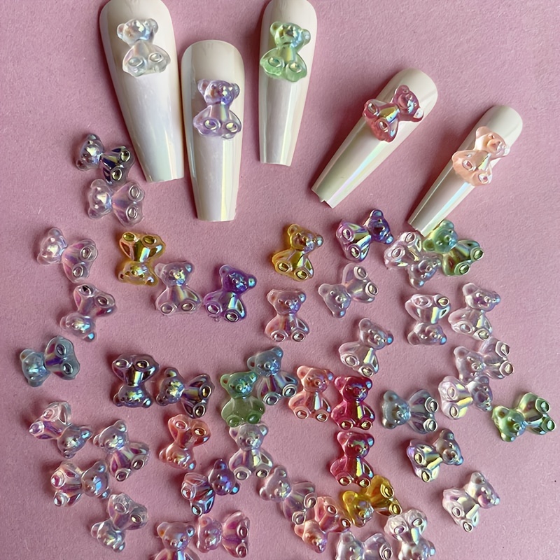 100pcs Bear Nail Beads Gummy 3d Bear Nail Decorations Resin Cute Nail  Charms For Women Girls Nail Accessories