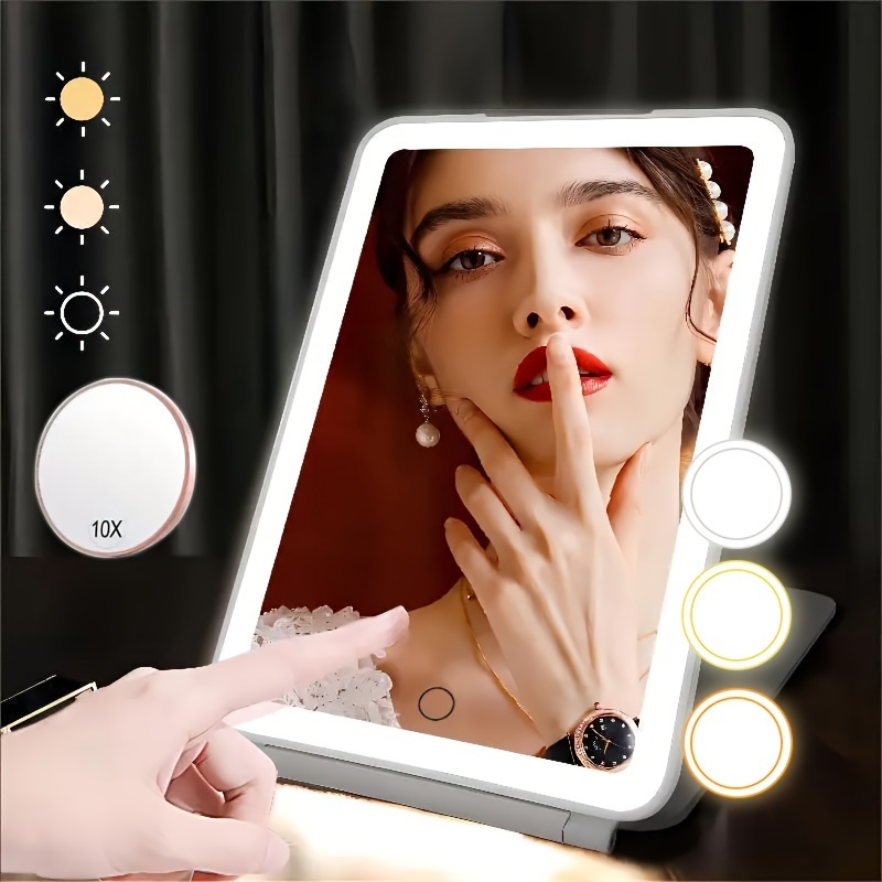 16/22 luces led maquillaje espejo cosmético portátil iluminado grande led  espejos escritorio vanidad blanco rosa negro maquillaje herramientas