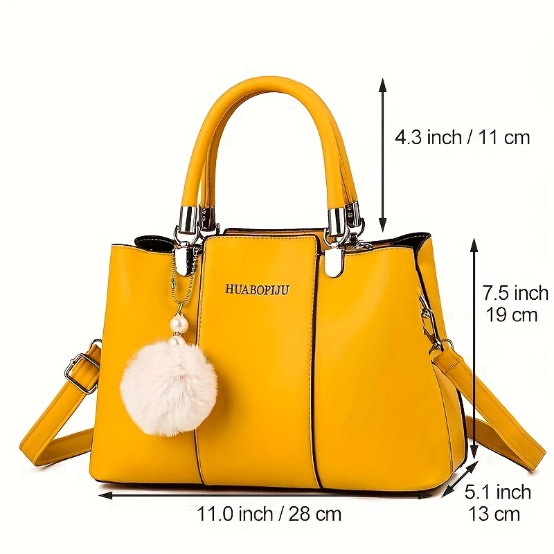 Classic Tote Satchel Bag Solid Color match Handbag Pom Pom Temu