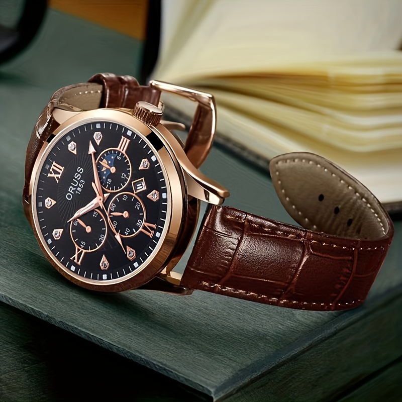 

Men Women Casual Round Pointer Quartz Watch Business Fashion Calendar Analog Leather Wrist Watch Date Watch