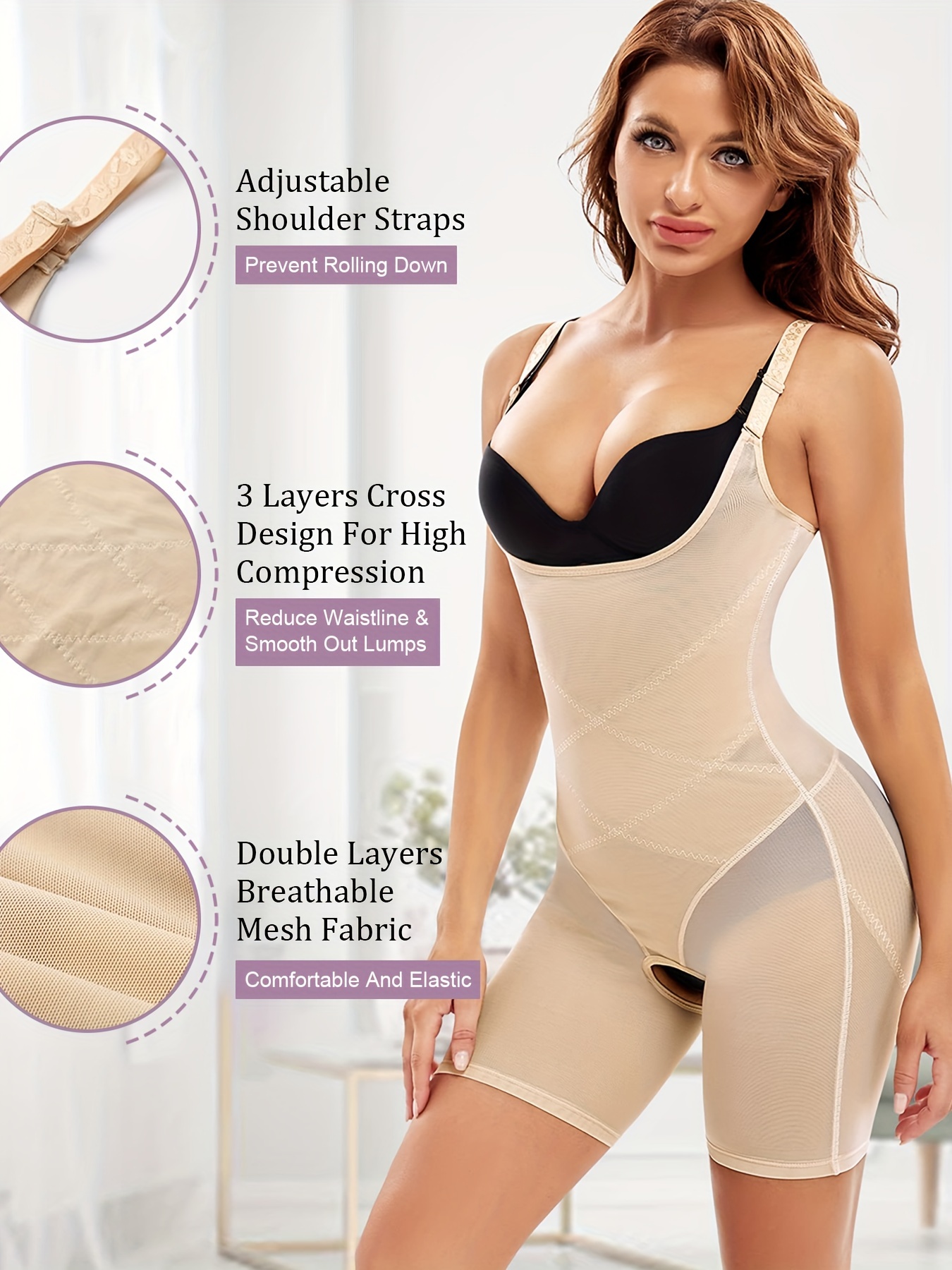 Layered Tummy Control Seamless Body Shaper Open Bust Shapewear