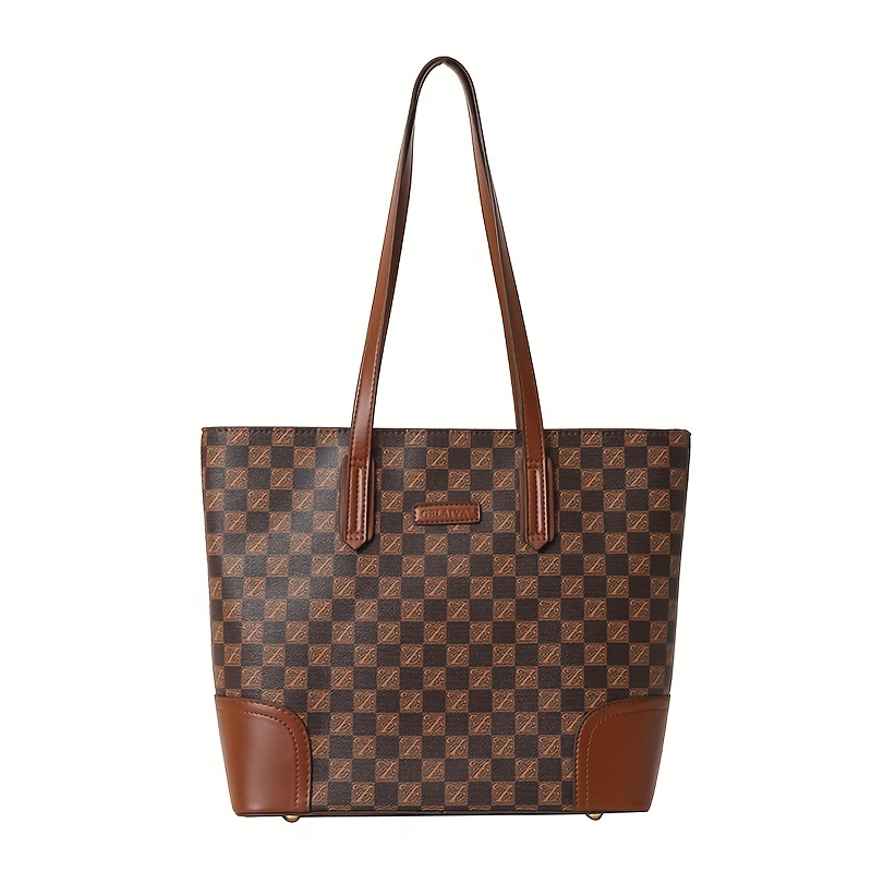 Classic Checkerboard Large Capacity Tote Bag, Pu Leather Lightweight  Shoulder Bag, Casual Versatile Commuter Bag - Temu