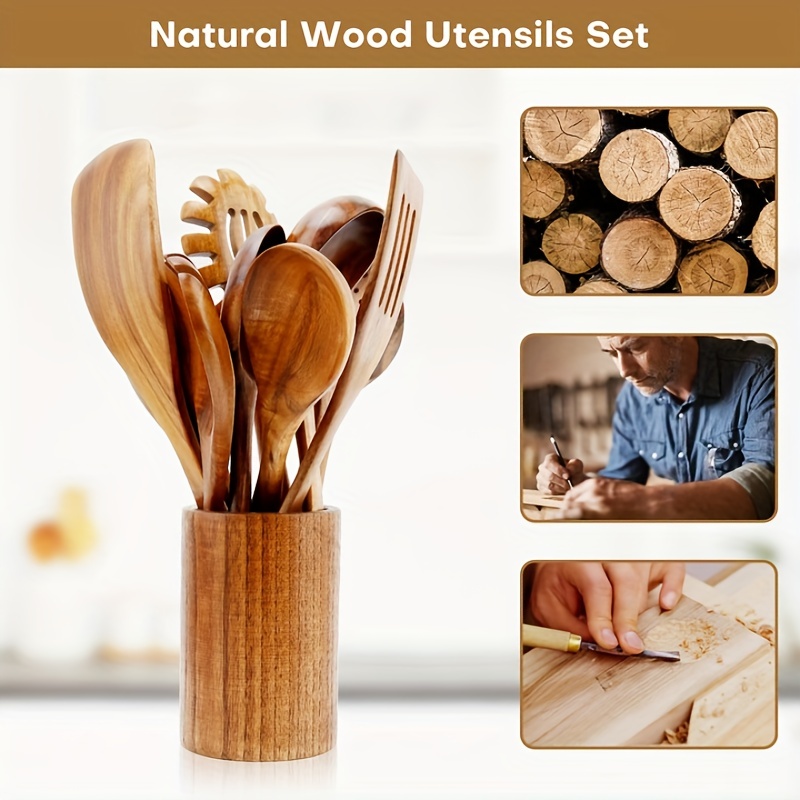 Buy Wooden Spoons For Cooking - Kitchen Utensils - Spatula Set