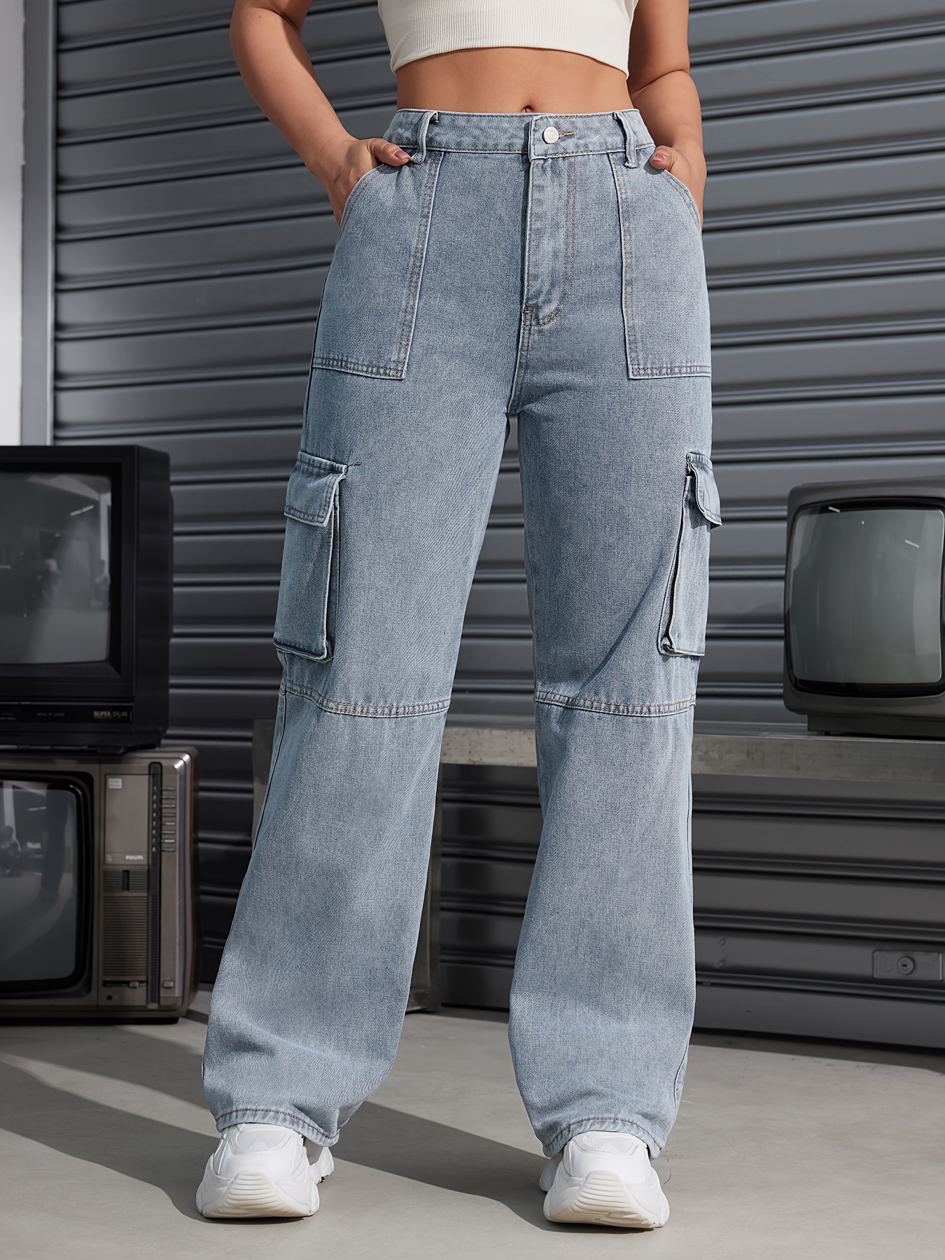 Loose Straight Cargo Pants Casual Y2k Pocket High Waist - Temu Canada