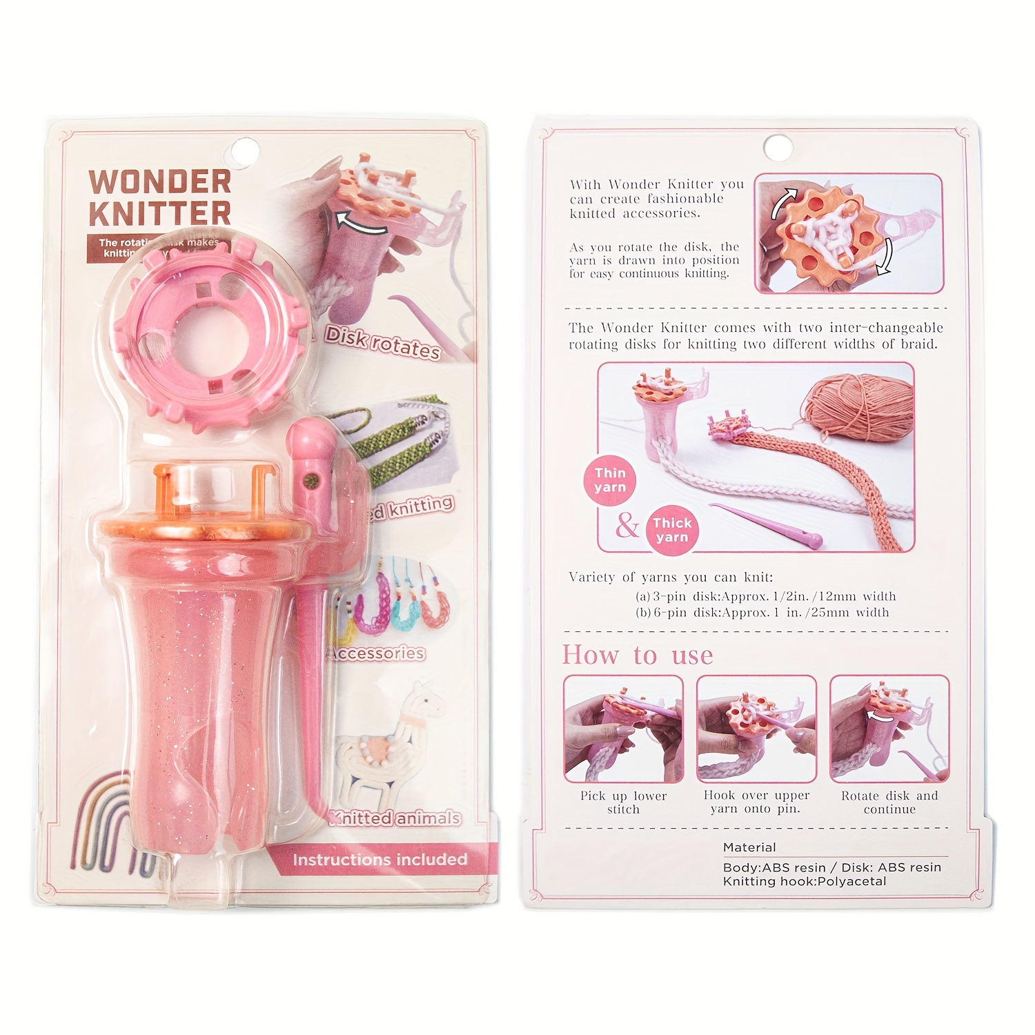

1set Wonder Knitter Spool Knitting Machine Kit, With Dual Head Rope Maker, Diy Craft Wool Knit Needles Tool, Manual Spool Knitter With English Instructions - Durable Plastic Material