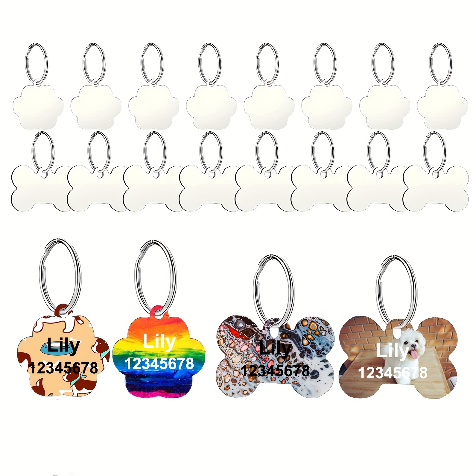 45pcs Sublimation Blank Dog Tag Aluminum White Sublimation Stamping Tag  Pendants Double Sided Blank Stamping Metal Tags, Personalized Pets Tags Oval