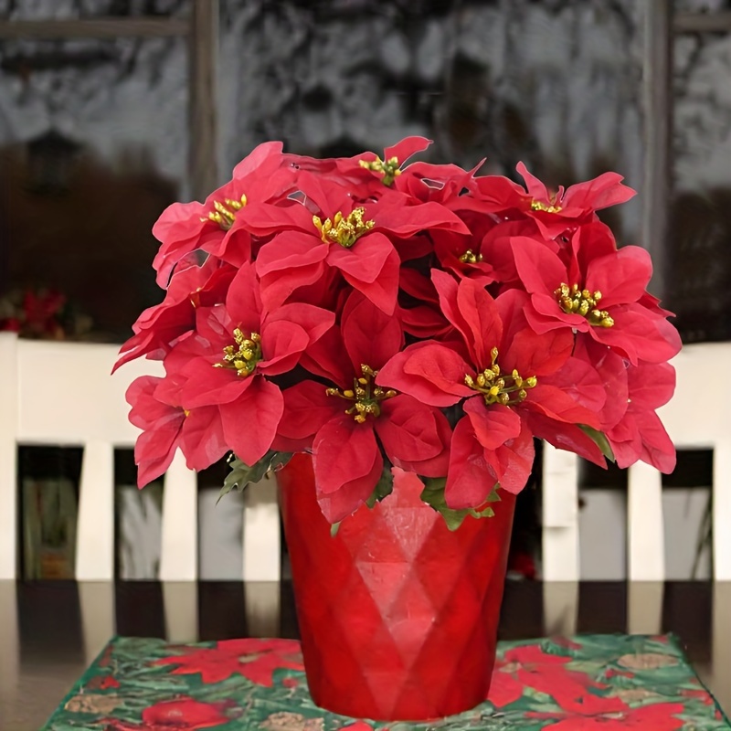 1pc Poinsettias Artificial Christmas Flowers, 7 Heads Silk Poinsettia  Flowers, Red Fake Velvet Poinsettia Flowers For Home Xmas Tree Table  Centerpiece