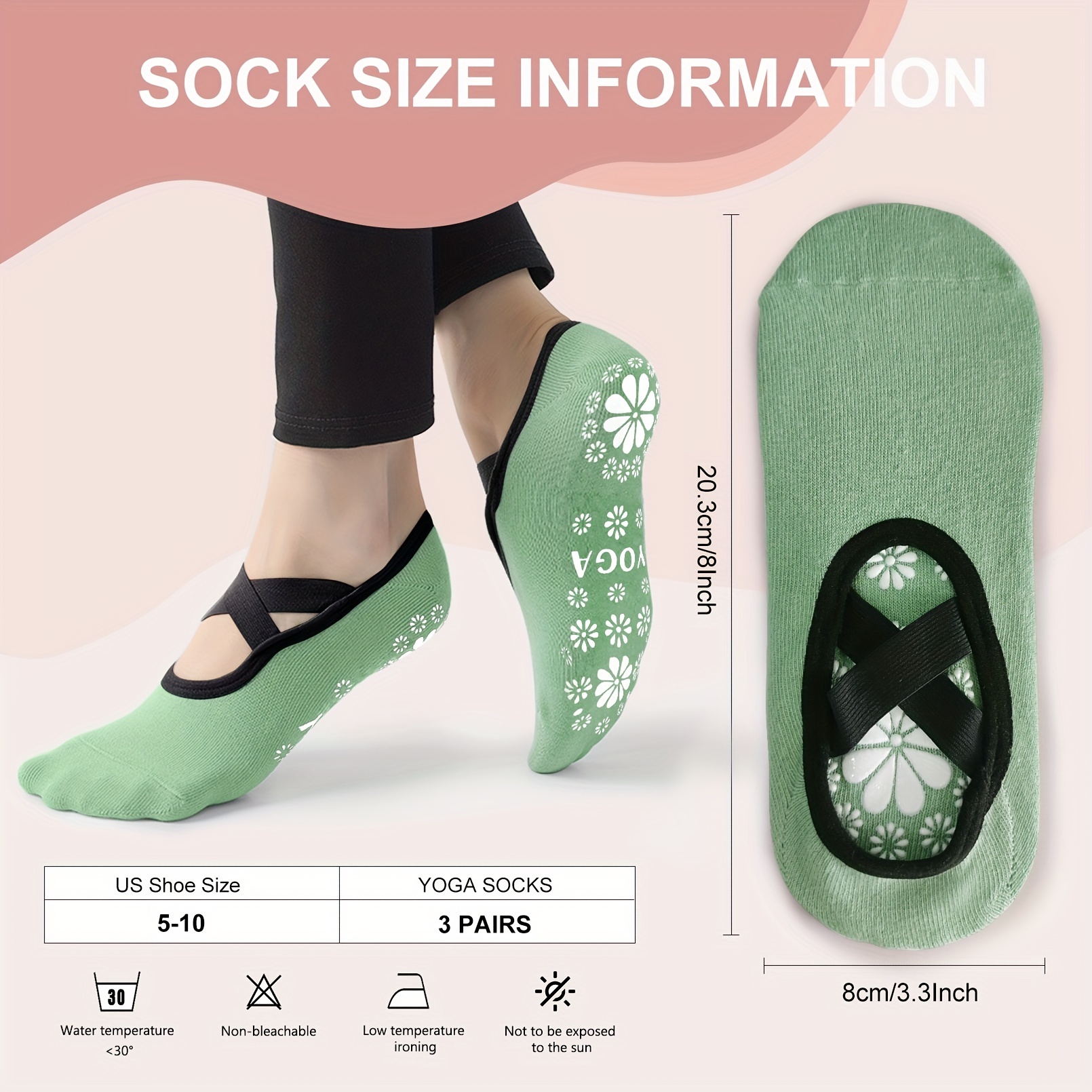  5 Pairs Pilates Socks Yoga Socks with Grips for Women