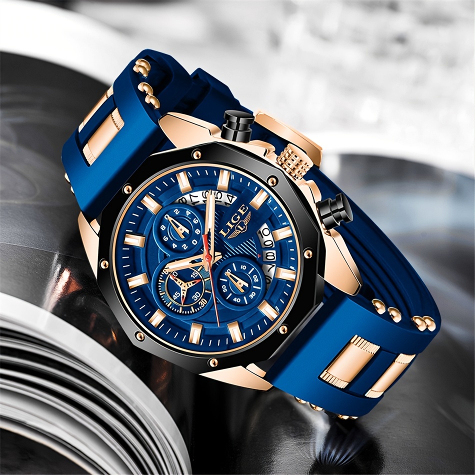 Lige Men's Watches Brand Luxury Silicone Strap Waterproof Sport Quartz Watch  Men Chronograph Military Clock - Temu Cyprus