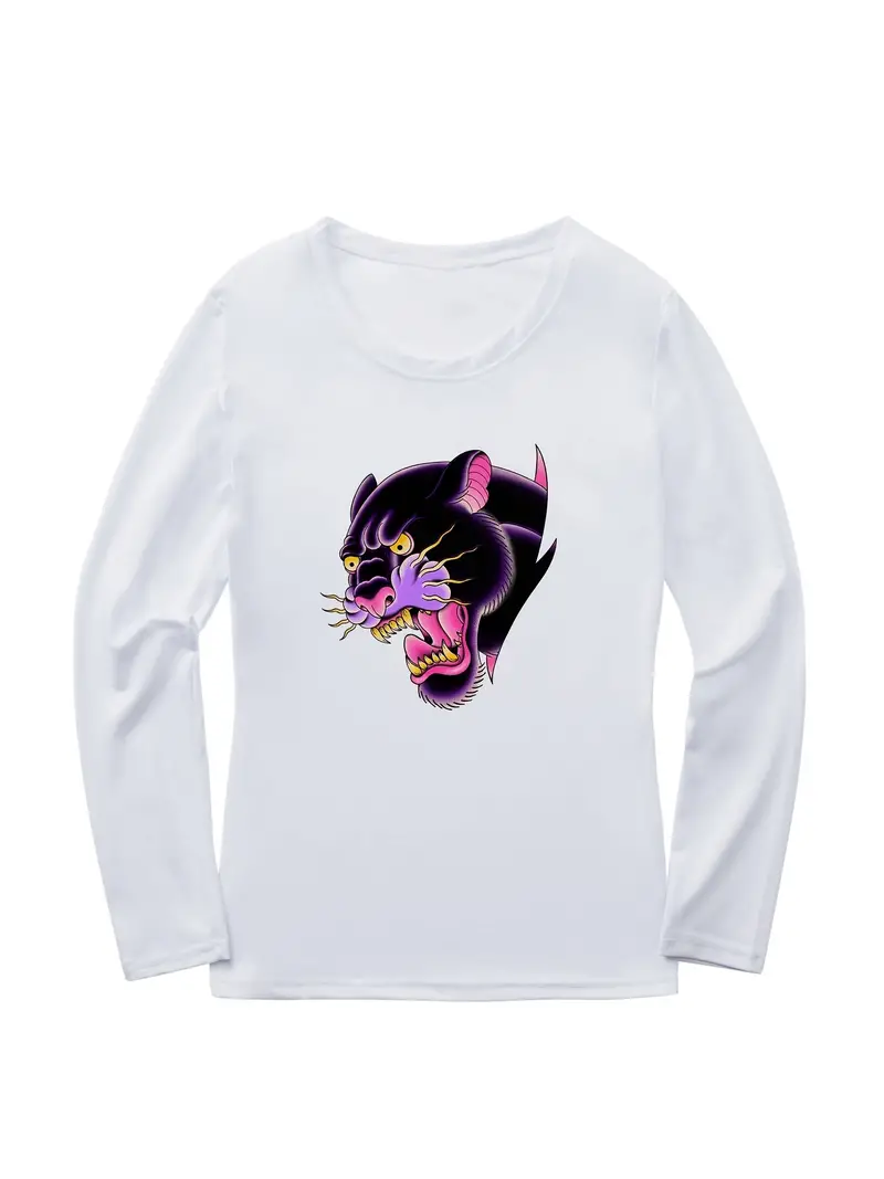Panther Print Graphic Crew Neck Long Sleeve T shirt - Temu