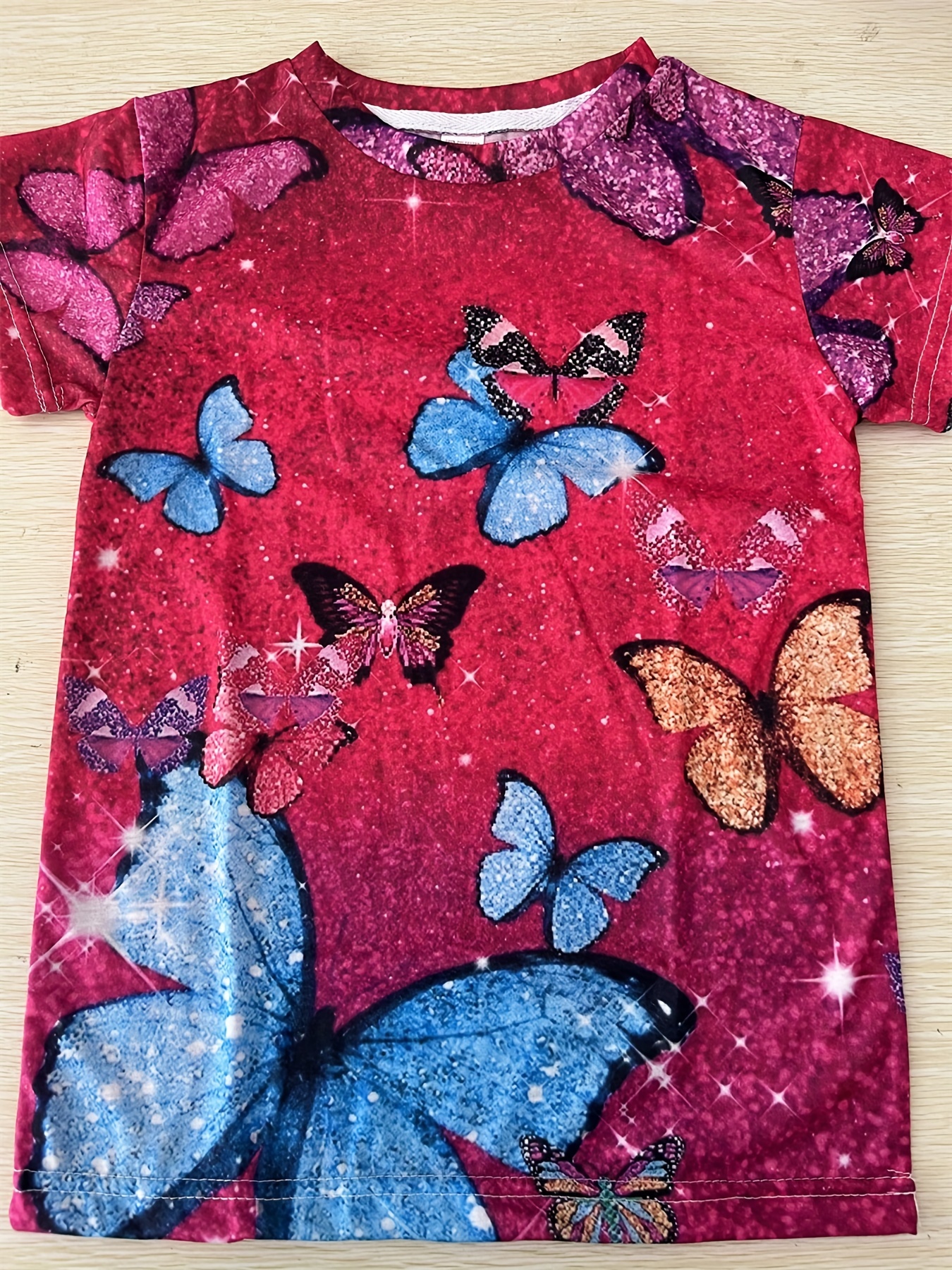 Girl Glitter Butterfly Effect 3d Digital Full Print Short Sleeve T