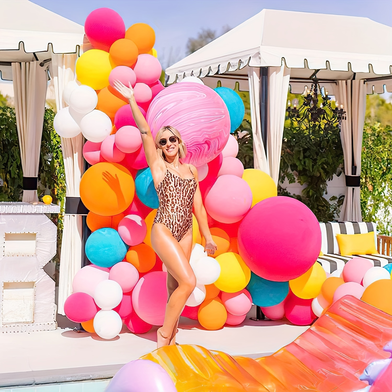 An Epic Rainbow Balloon Pool Party  Pool birthday party, Pool party  decorations, Pool party themes
