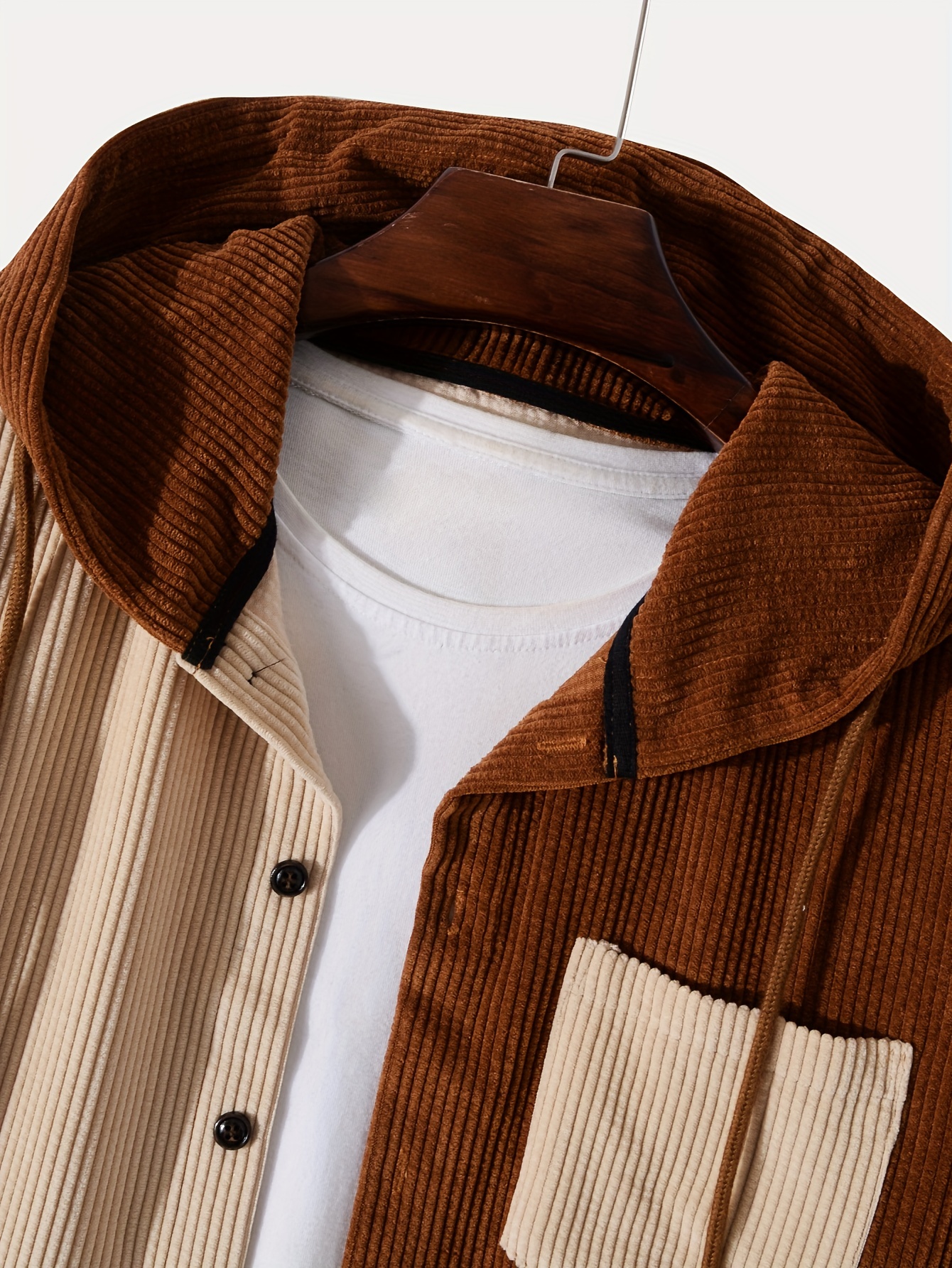 Colorblock Relaxed Button Down Corduroy Shirt