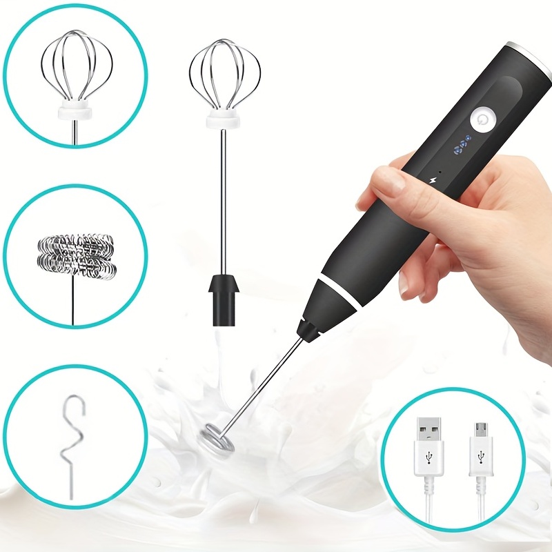 USB Rechargeable Milk Frother Handheld Multi-functional Electric Foam Maker  with 2 Stainless Whisks,3-Speed Adjustable Mini Milk Foamer for Blending