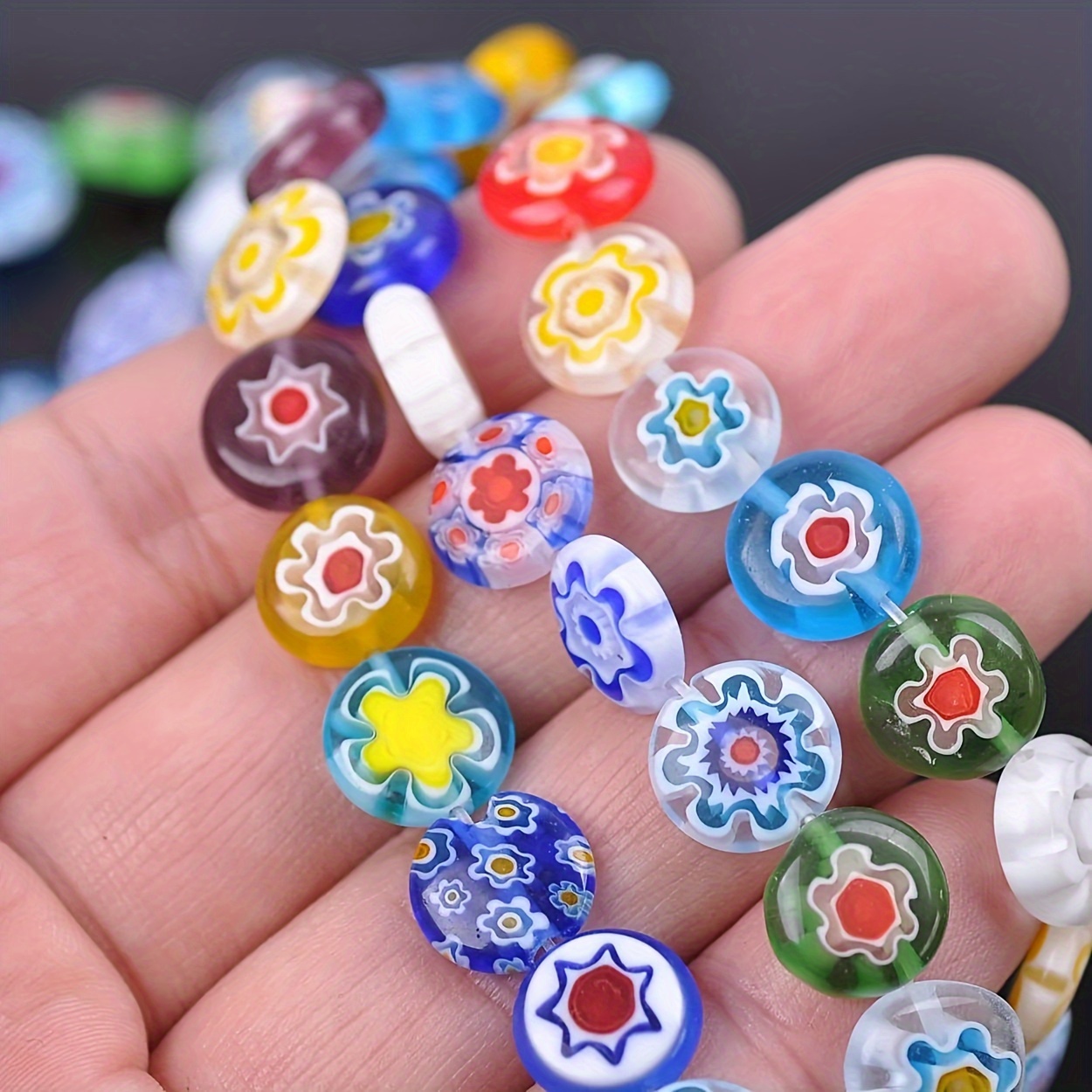 Mixed Oblate Flower Lampwork Glass Beads Flat Round Rondelle - Temu