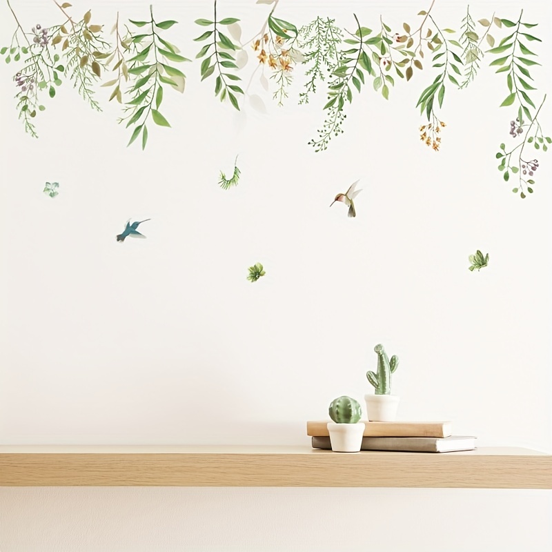 Green Hanging Leaf Wall Decals, Removable Fresh Plant Leaves Flower Vines Wall  Stickers, Green Plants Wall Mural, Green Leaves Wall Art Decor For Kids