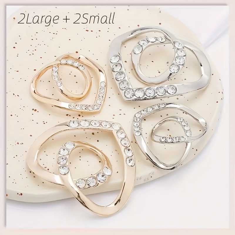 Image of 4pcs/set Heart-shaped Rhinestone Scarf Adjustable Scarf Shirt T-shirt Size Elegant Simple With Knot Ring Design