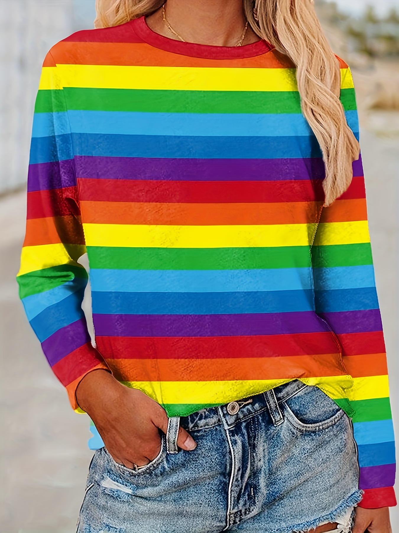 Rainbow Striped Women's Casual Leggings, Bright Gay Pride Party