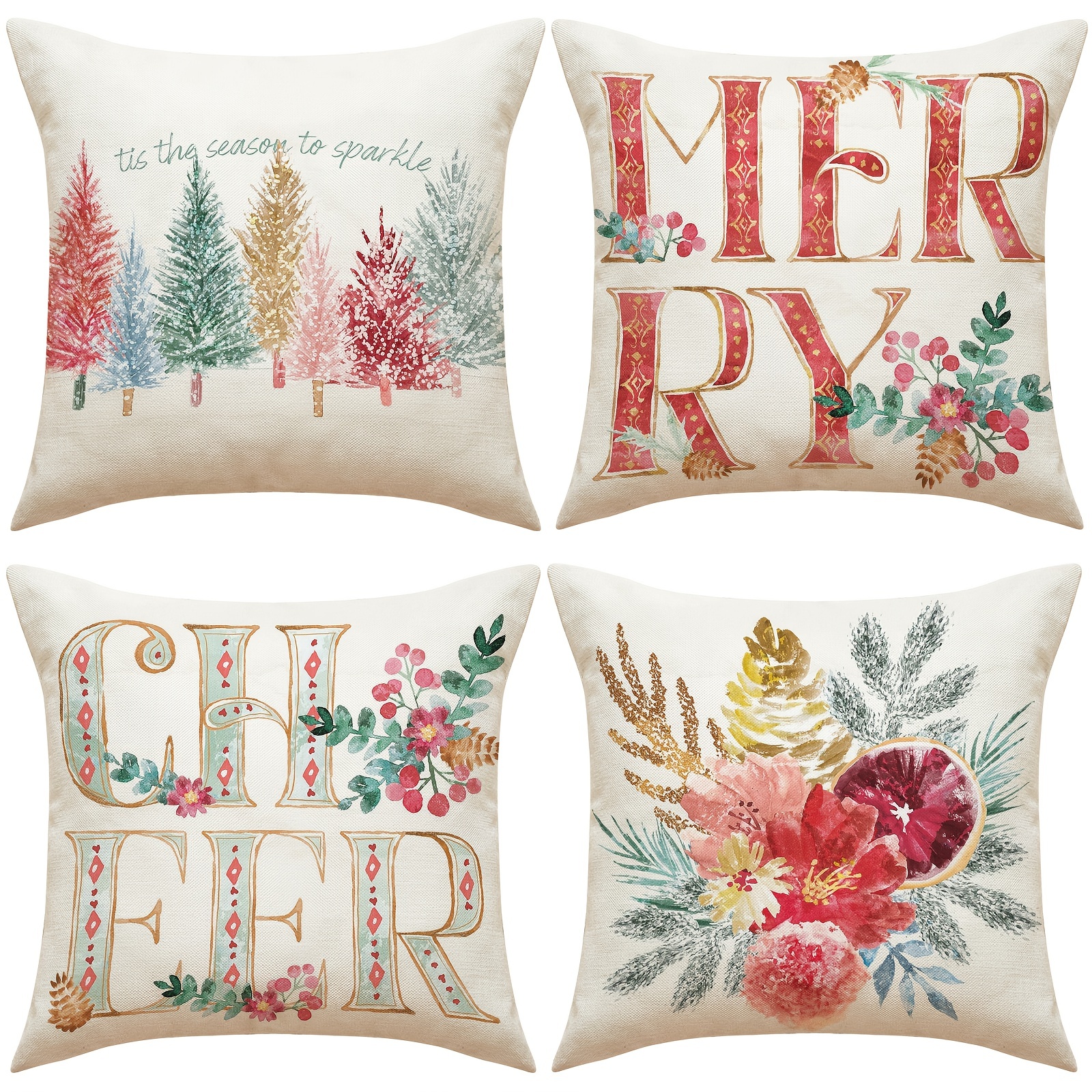 Christmas Linen Blend Throw Pillow Case, Square Cushion Case