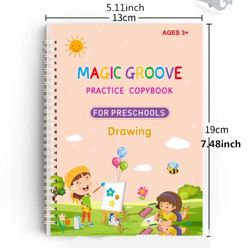 Grooved Writing Books for Kids,Magic Practice Copybook, Reusable