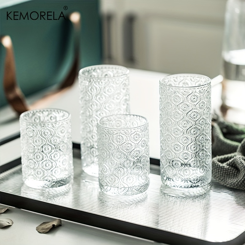12 oz Vintage Drinking Glasses Embossed Romantic Water Glassware