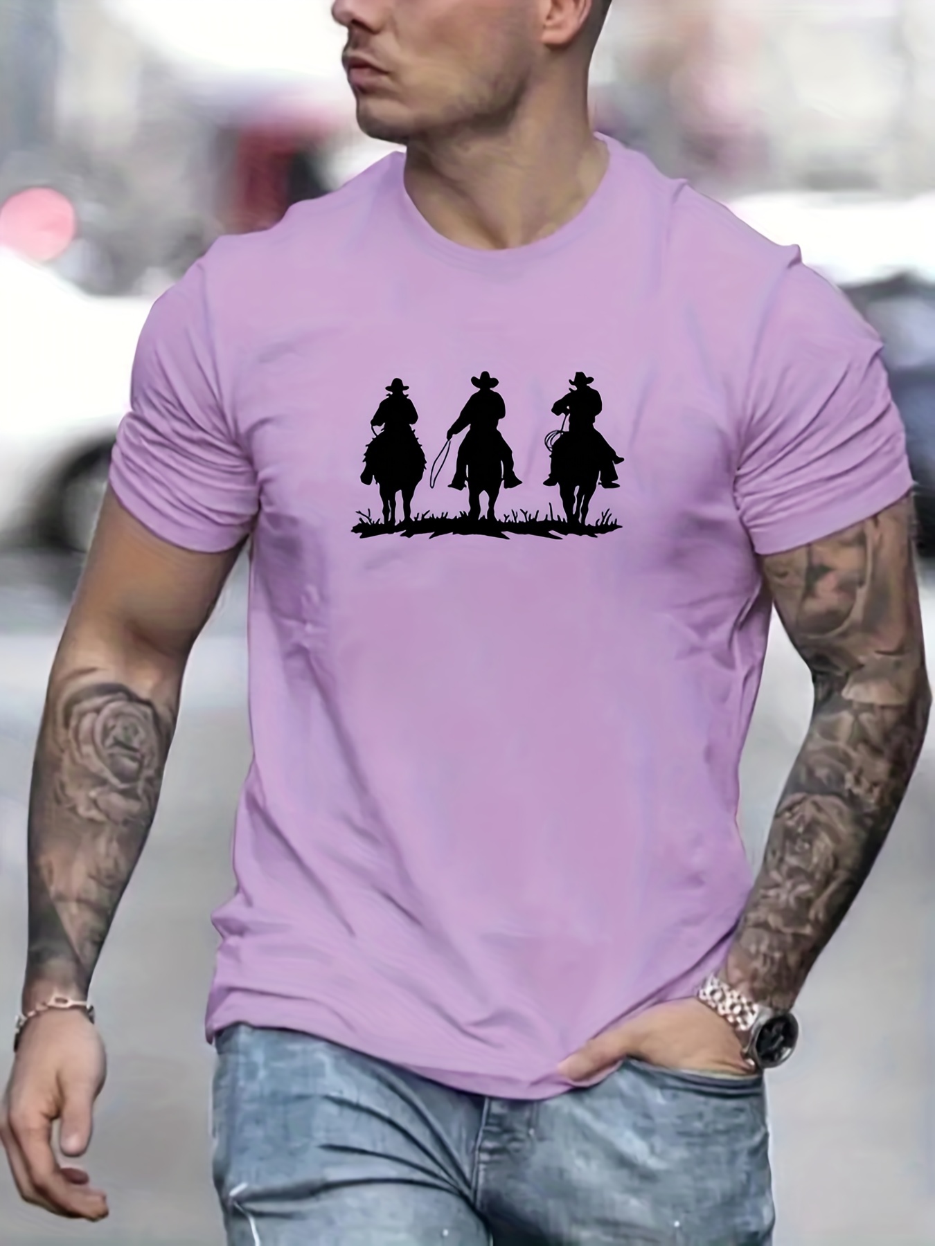 Estiloso Cowboy Padrão Impressão Homens Comfy Chic T shirt - Temu Portugal