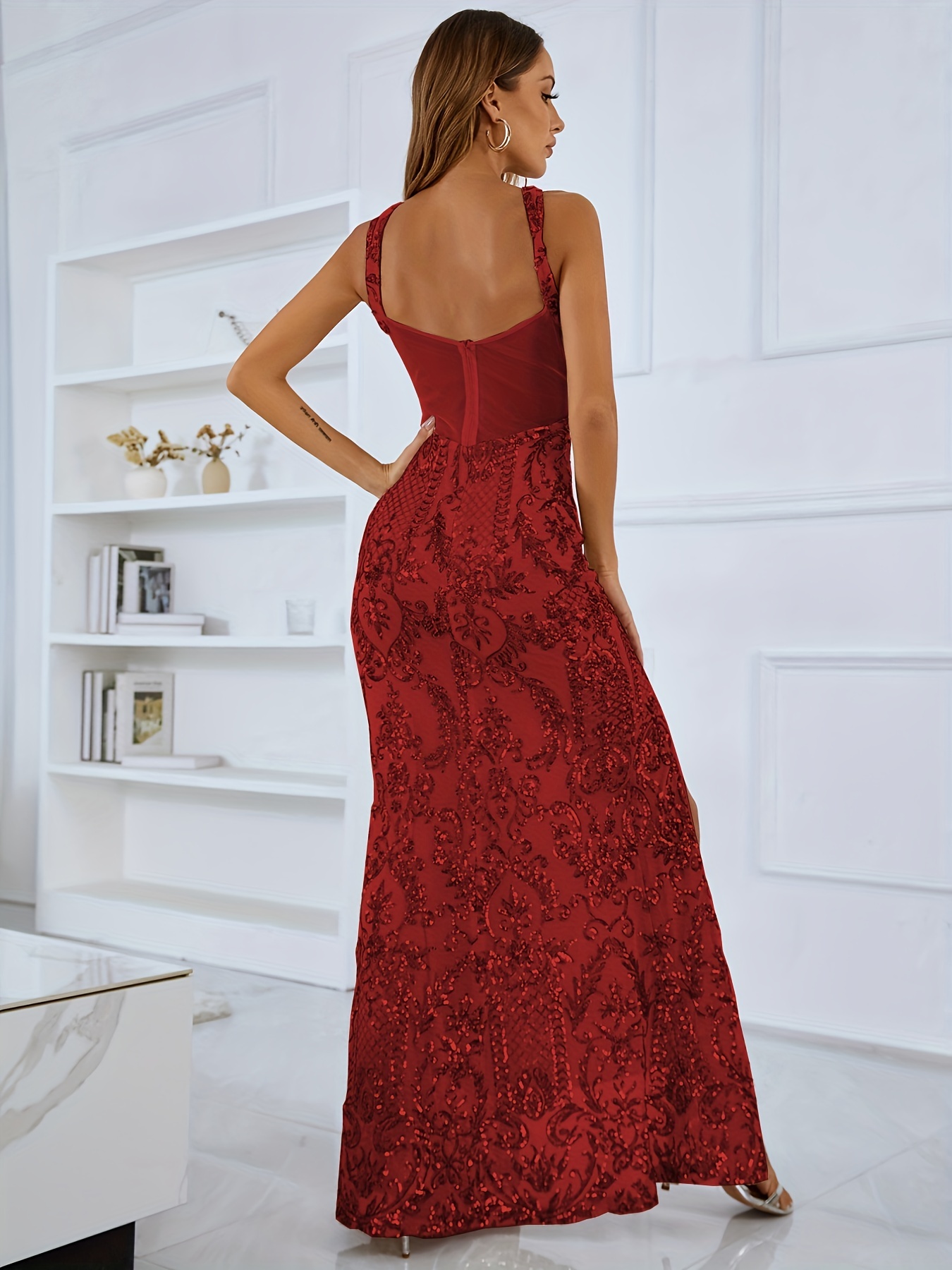 Sexy Slit Cami Long Dress Print Sleeveless Waist - Temu