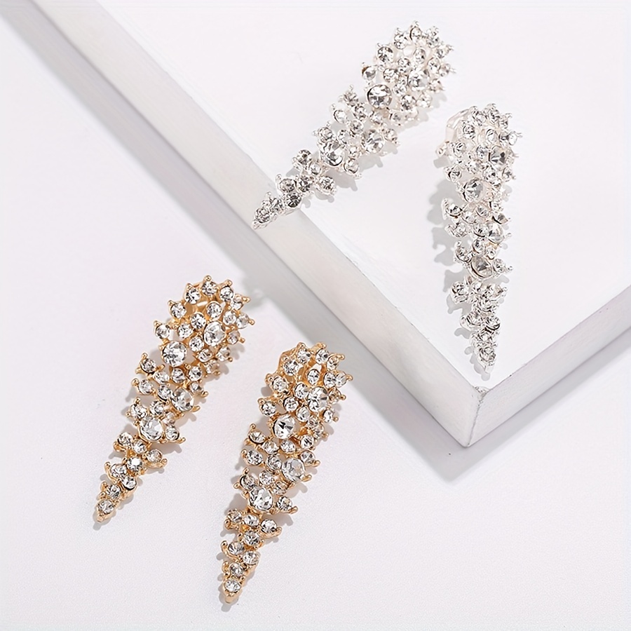 

Shiny Clip On Earrings Embellished With Rhinestones Elegant Luxury Style Zinc Alloy Style Exquisite Earrings For Wedding