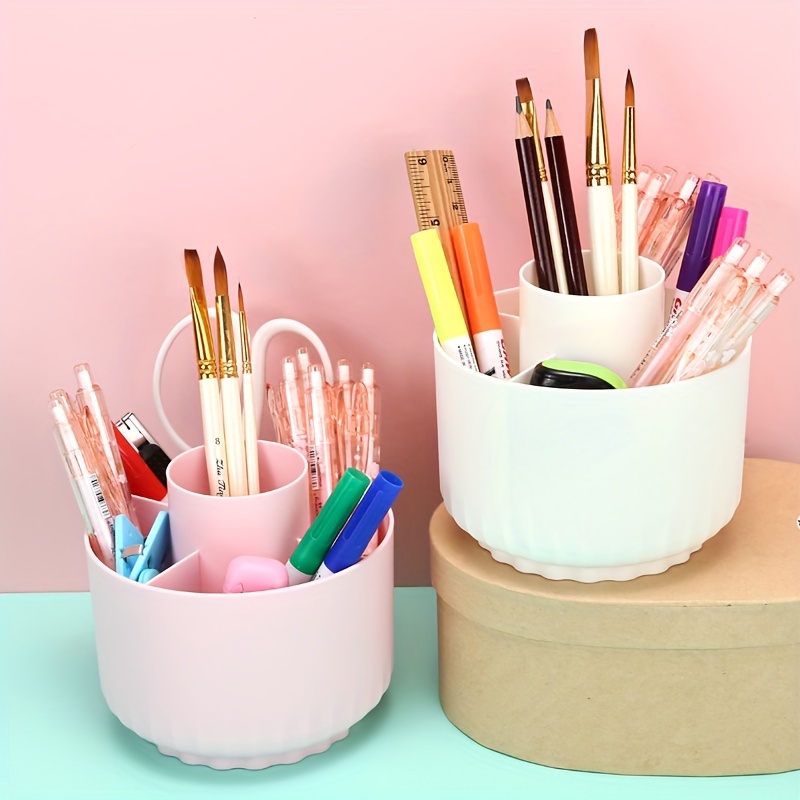 Cute Pink Bucket Pencil Holder Metal Pen Cup Decorative Desktop