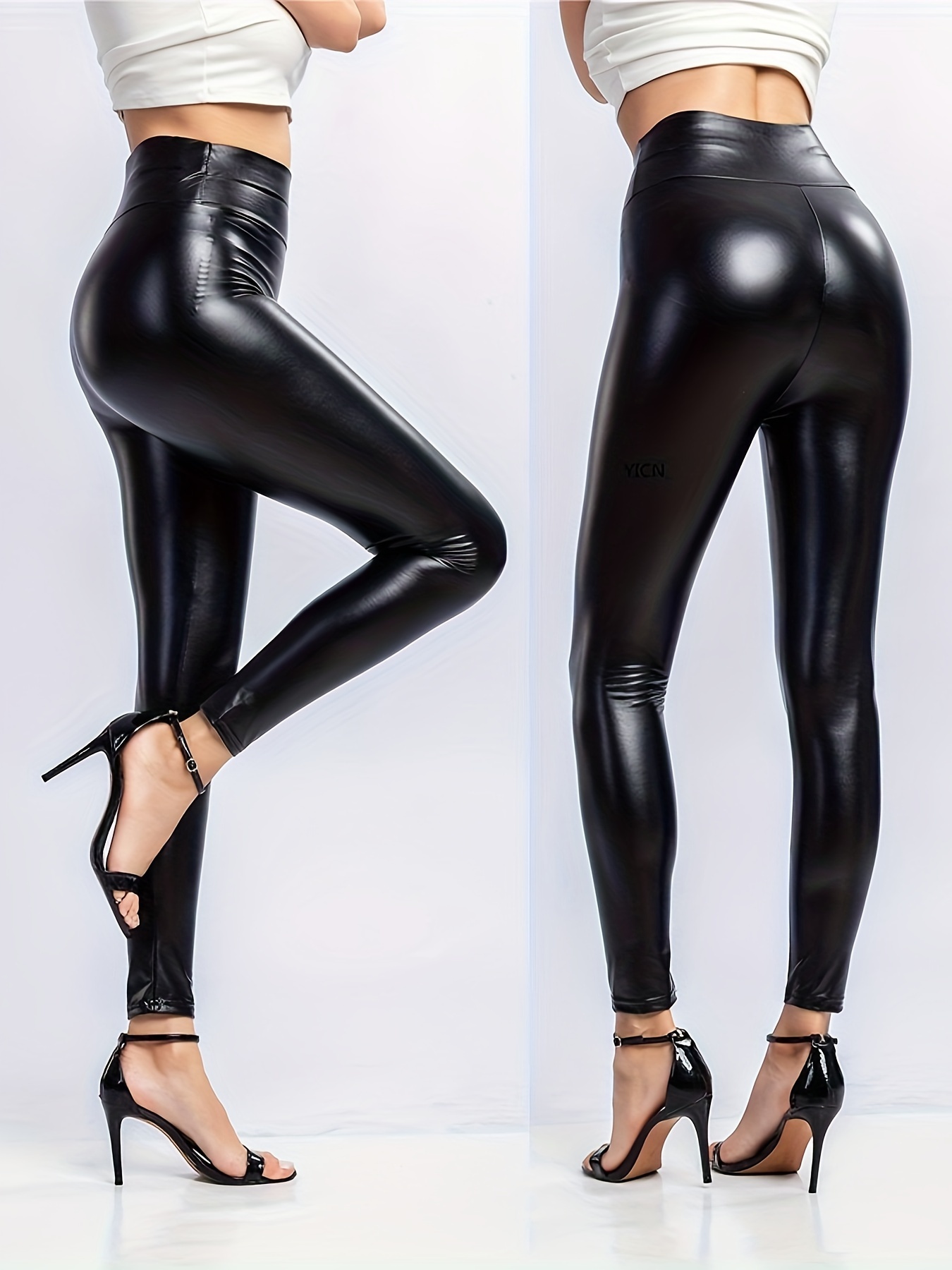 Womens Fitness Workout Pants Patent Leather Leggings Lady Shiny