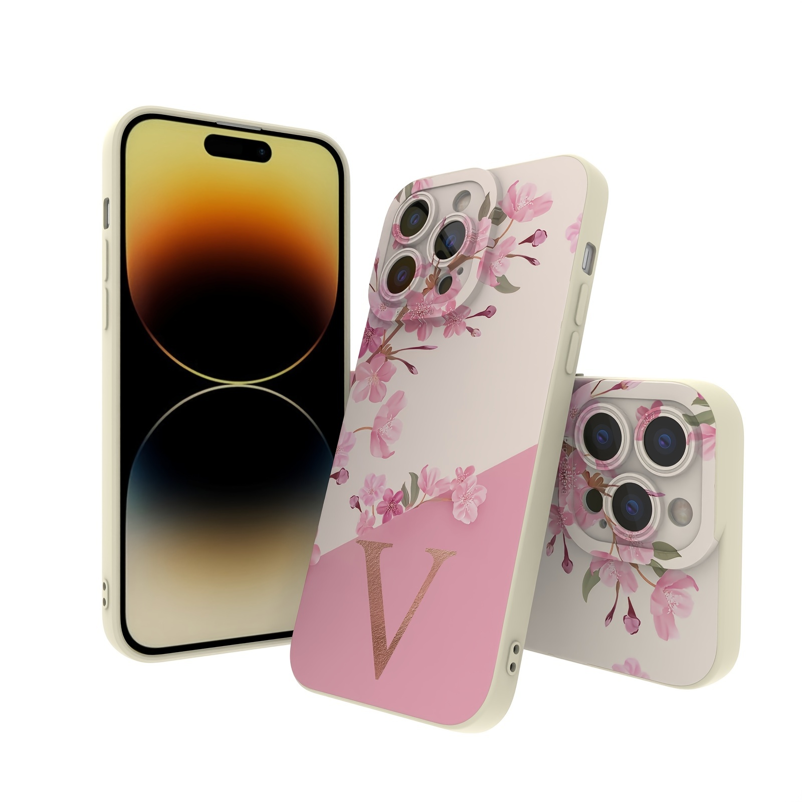 Silicone Phone Case Flower & Letter V Phone Case For Iphone 14 13