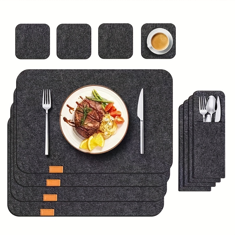 

12pcs/1set, Felt Placemat Cutlery Bag, Fabric Solid Color Cutlery Bag, Light Luxury Insulated Mat, Knife, Fork Set, Kitchen Supplies, Tableware,