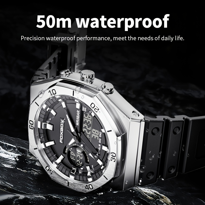 1pc Foxbox New Top Brand Luxury Mens Watches Waterproof Double Display  Wristwatch Led Alarm Clock Watch Men Sports Watch Men New - Jewelry &  Accessories - Temu