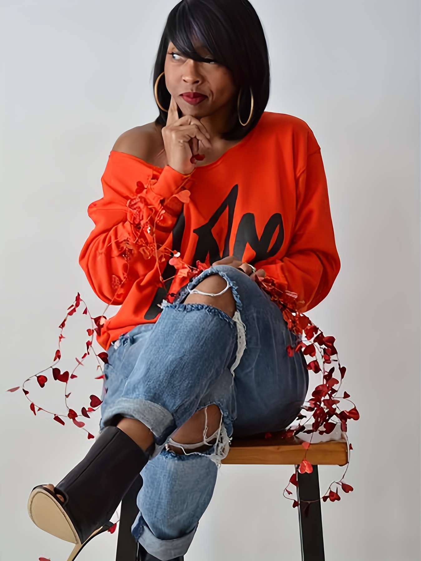 Buy Orange Printed Sweatshirt for Women, ONLY