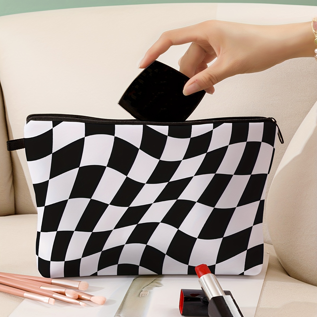 Checkered Travel Makeup Bag Vegan … curated on LTK