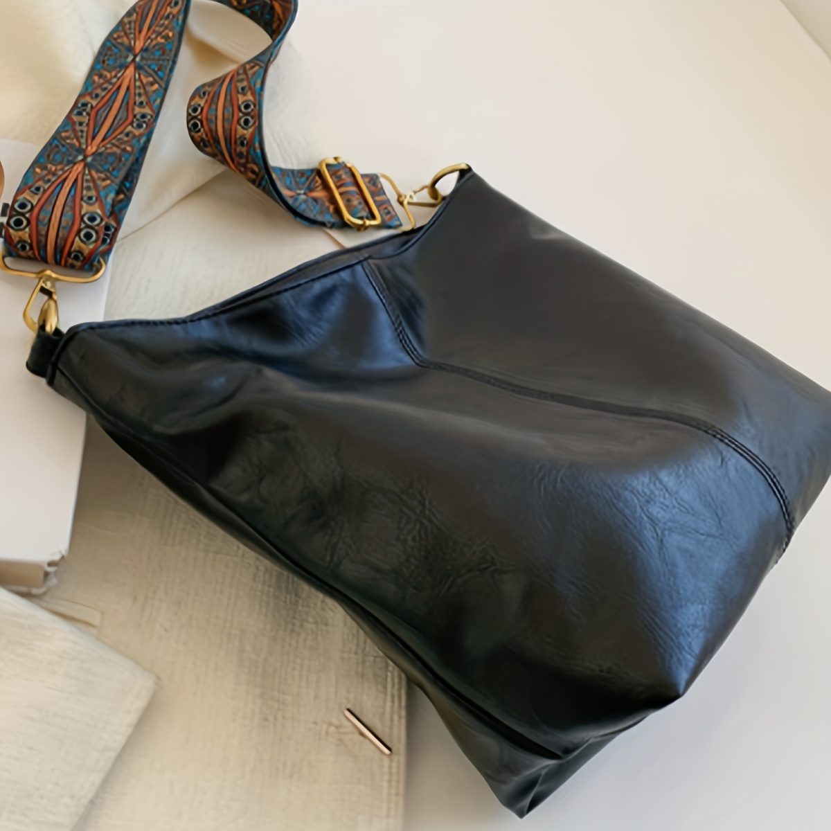 1pc Black Large Capacity Women's Shoulder Bag & Crossbody Bag