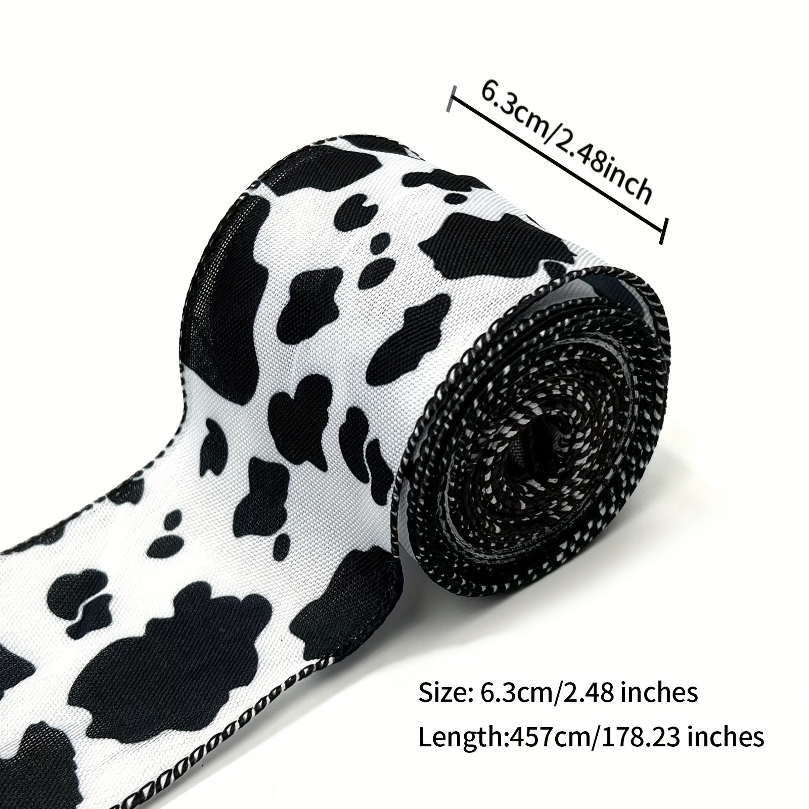 5 Yards Wired Cow Ribbon Wired Ribbon Cow Print Black And - Temu