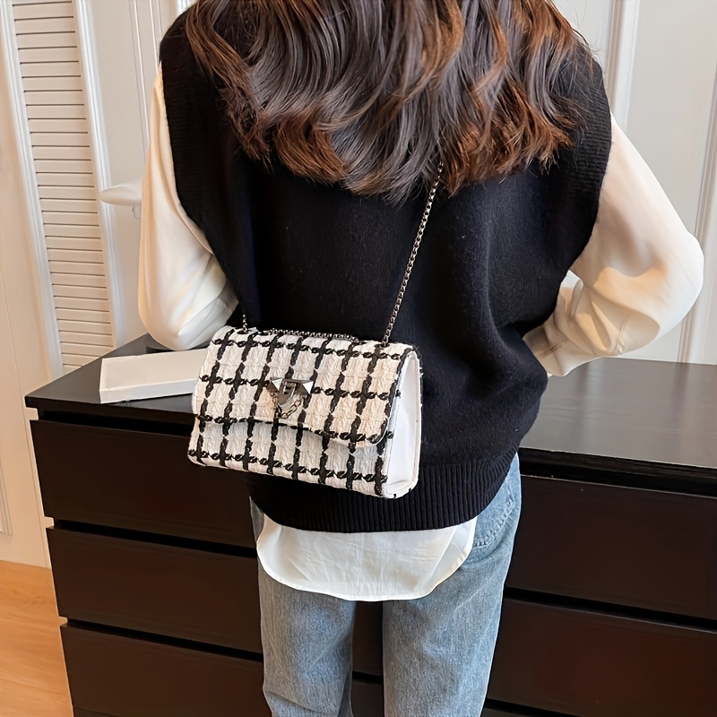 Black Tweed Flap Square Handbags