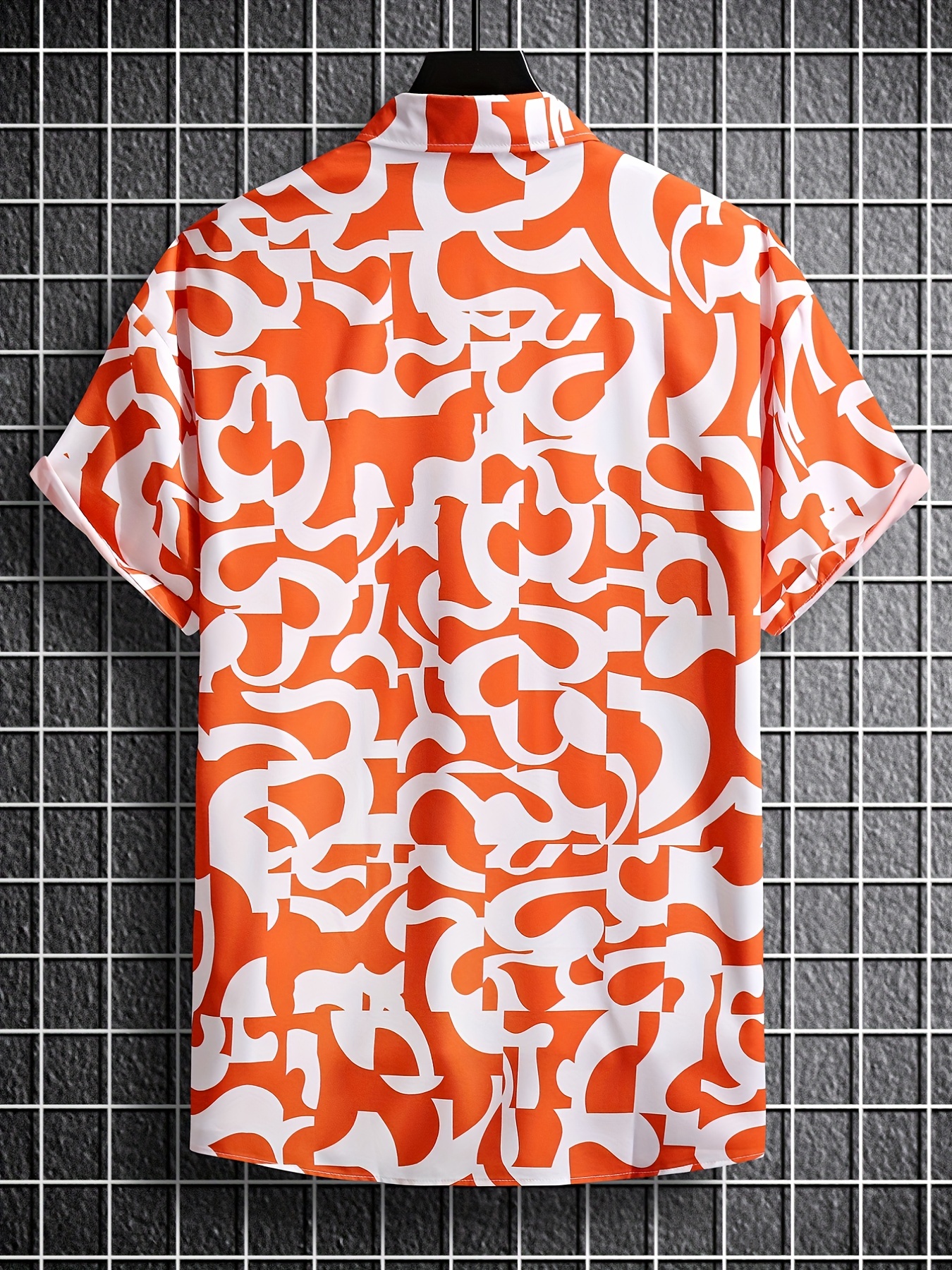 Letter Full Body Print, Men's Button Up Short Sleeve Hawaiian