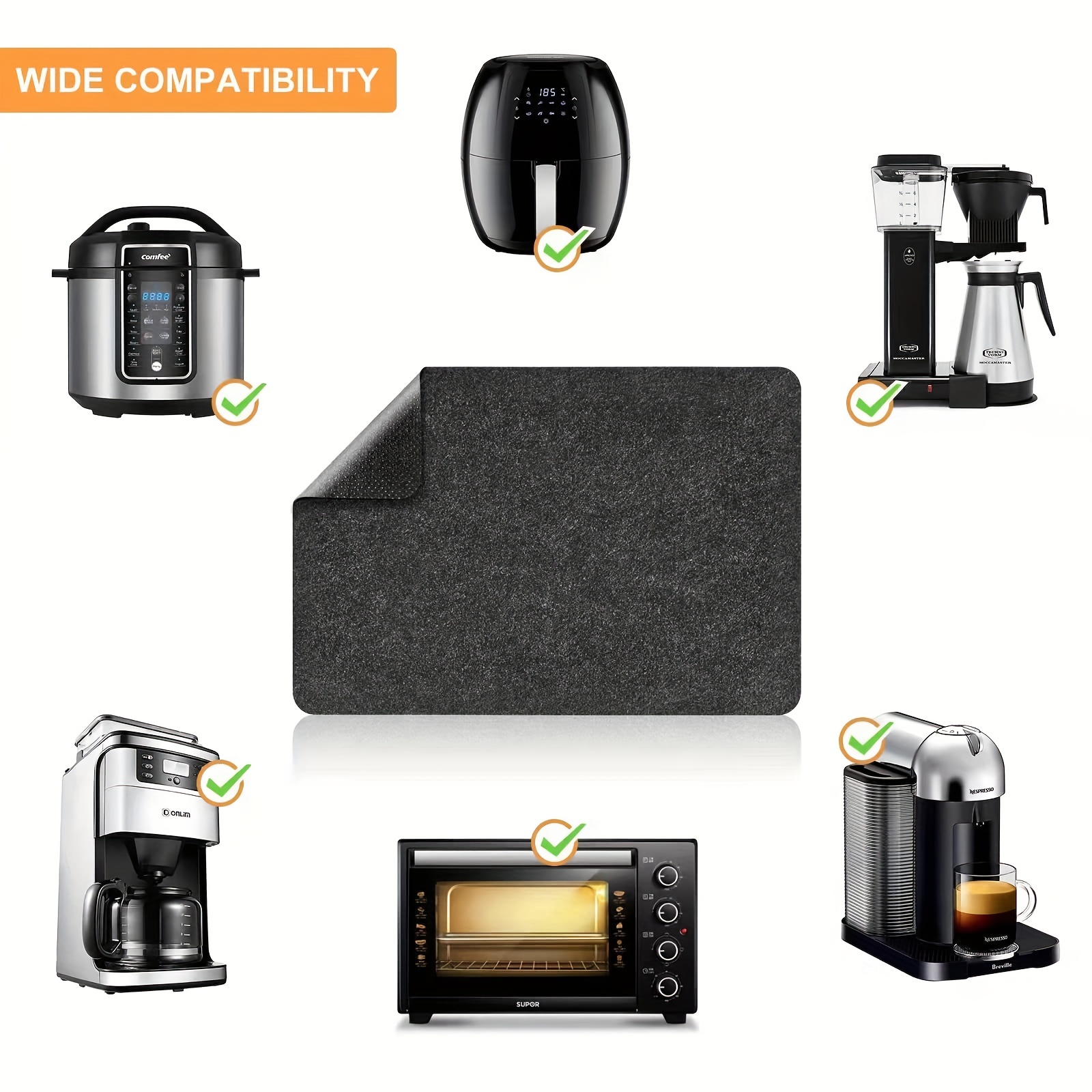 Kitchen Countertop Protector Appliance Slider Mat Air Fryer Heat Resistant Mat 2-Pack in Black