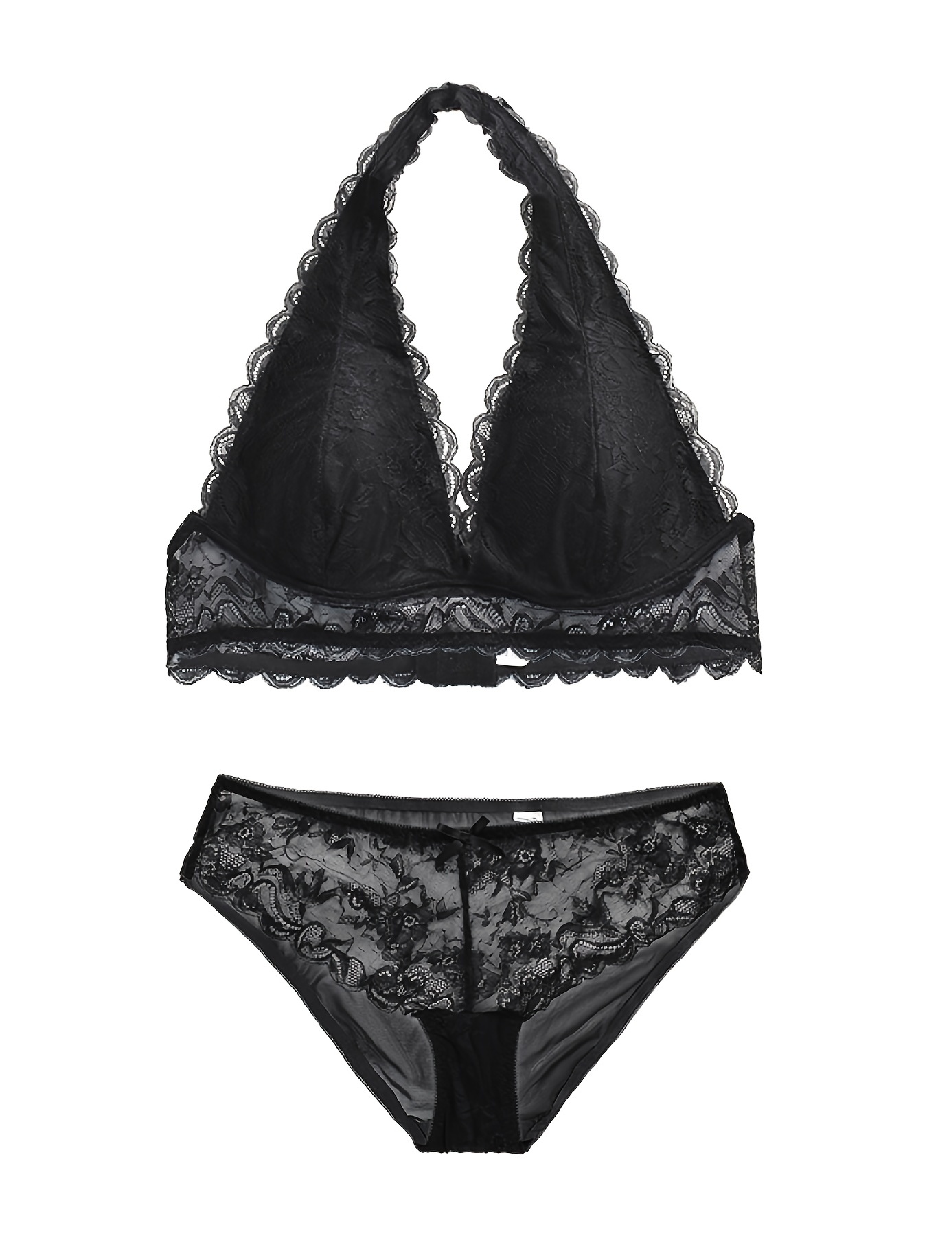 Ohyeahlady 2Pcs Bralette Lingerie Set Ultra-thin Floral Soft Women Bra And  Panty Suit Plus Size See Through Underwear Underwire Color: black sexy set, Cup  Size: 5XL(INT.3XL-4XL)