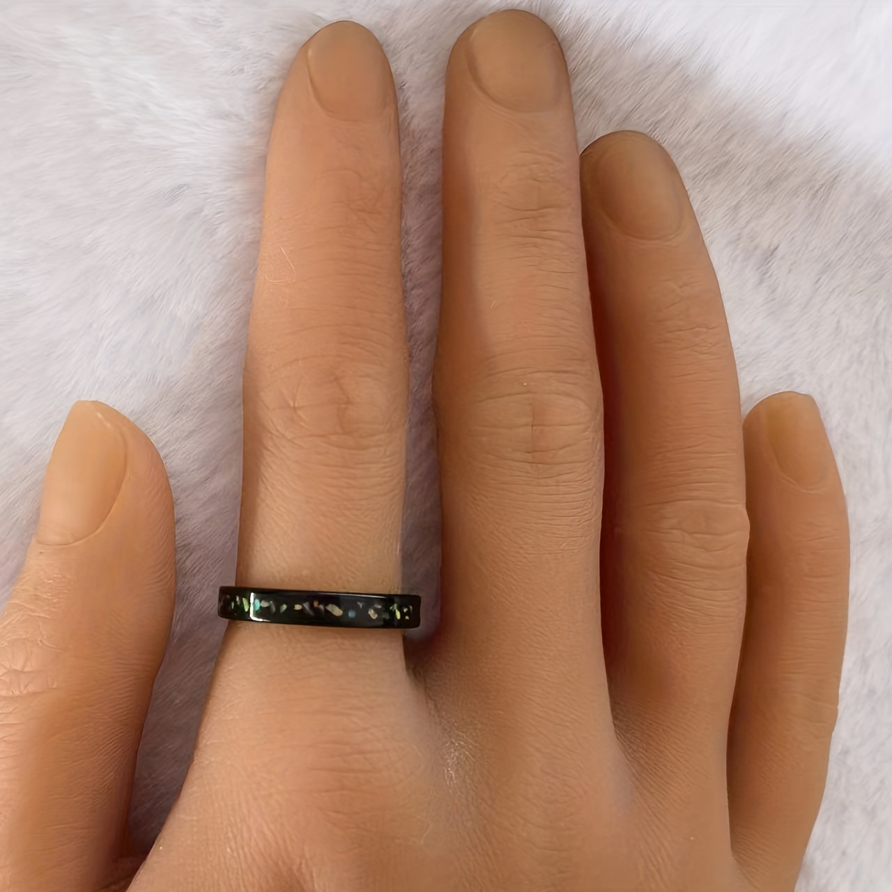 4mm Tungsten Steel Ring with Crushed Fire Opal