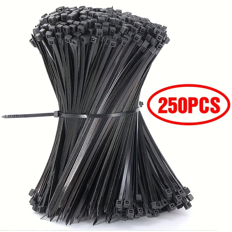 

250pcs Cable Zip Ties 4inch, 6inch8inch, 10 Inch, Premium Plastic Wire Ties With 50 Pounds Tensile Strength, Self-locking Black Nylon Tie Wraps For Indoor And Outdoor