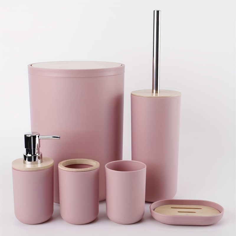 rose gold bathroom accessories set with trash can