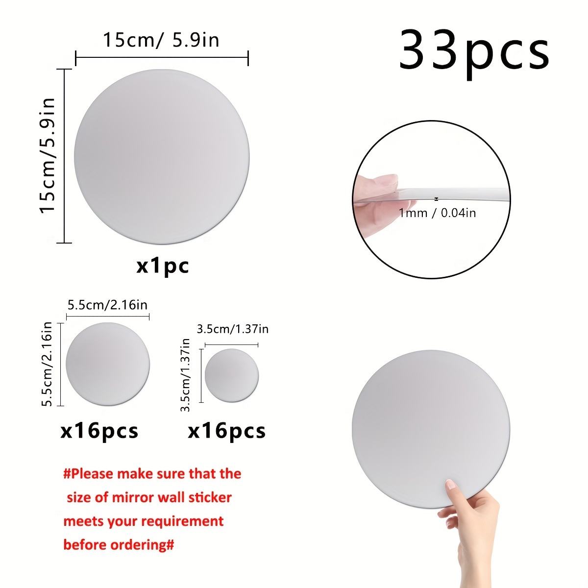 33pcs, Modern Minimalist Three-dimensional Circular Mirror Wall Sticker,  Plastic Mirror Wall Sticker Set Of 33pcs Self-adhesive Acrylic Mirrors, Used