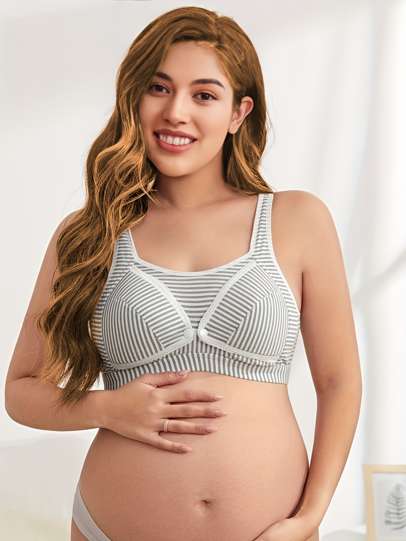 Stylish Striped Nursing Bra with Open Front Buckle