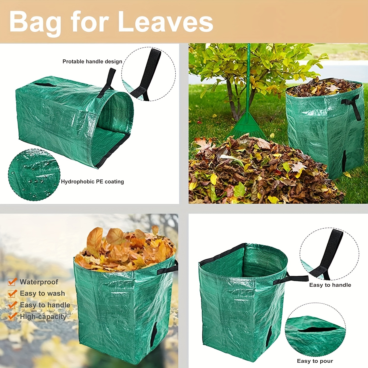 Leaf Storage Bag Waterproof Garden Trash Can Plastic Yard Waste